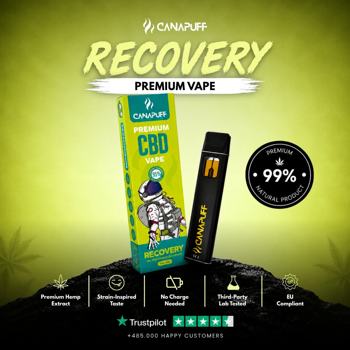 CBD Vape Recovery 95% 1ml – wegwerp-vape-pen, foto 2
