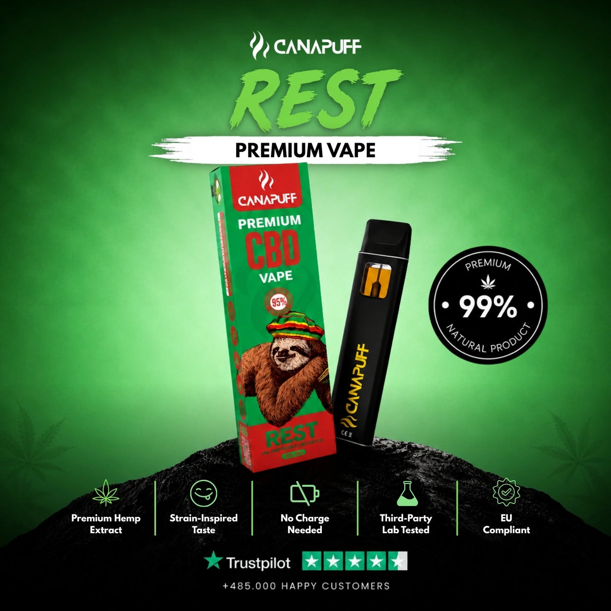 CBD Vape Rest 95% 1ml – wegwerp-vape-pen, foto 2