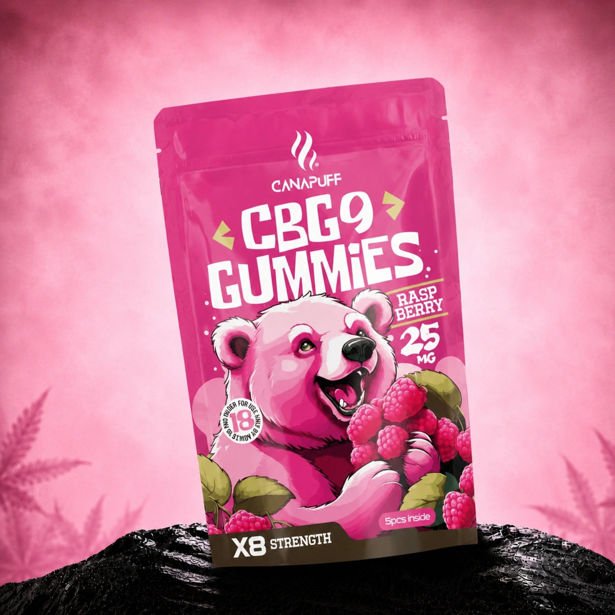Canapuff CBG9 gummies raspberry 25 mg, 5 stuks, X8 sterkte