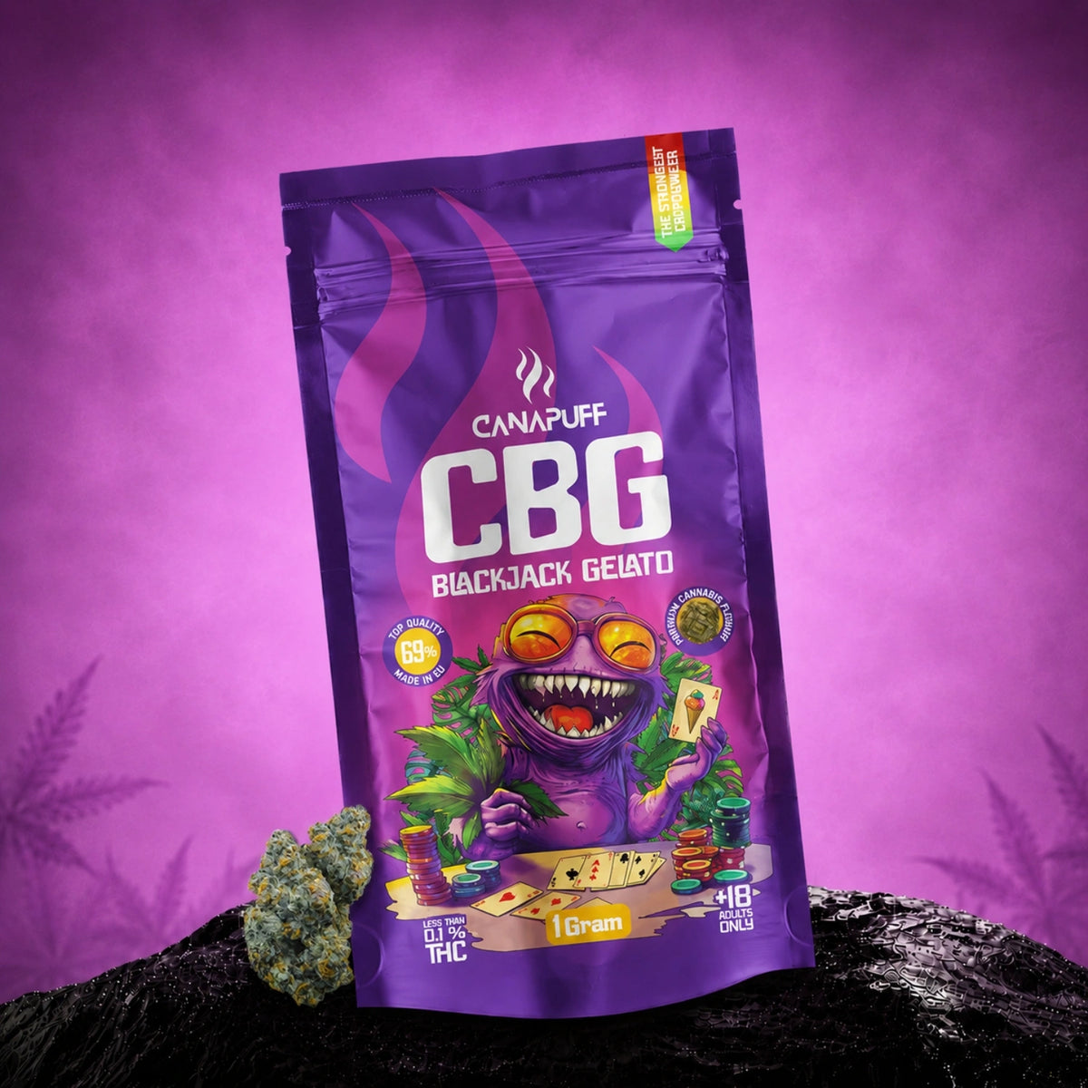 Canapuff CBG Blackjack Gelato bloemen 69%, zakje van 1 gram