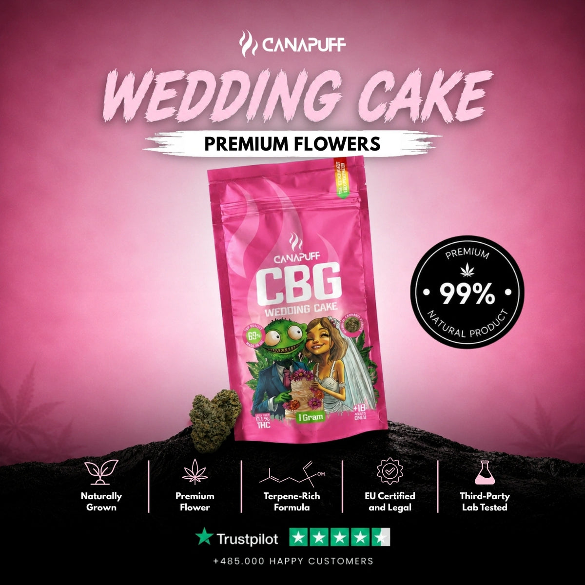 CBG Bloemen Wedding Cake 69% – bloemtoppen, foto 2