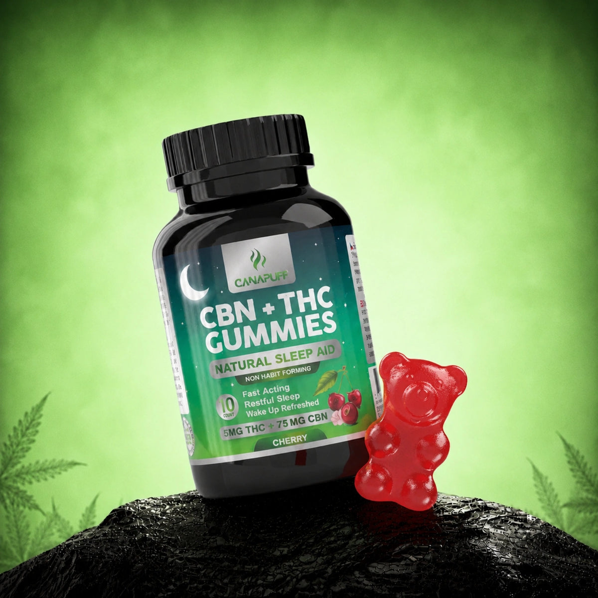 Canapuff CBN + THC Gummies Cherry, 5 mg THC en 75 mg CBN per gummy