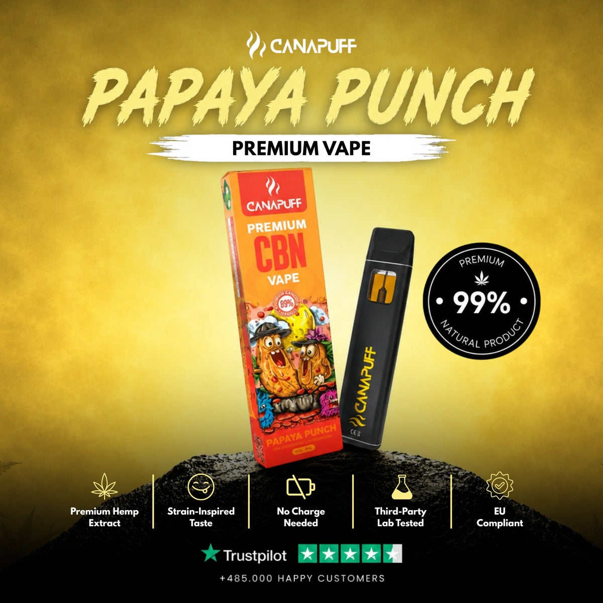 CBN Vape Papaya Punch 89% 1ml – wegwerp-vape-pen, foto 2