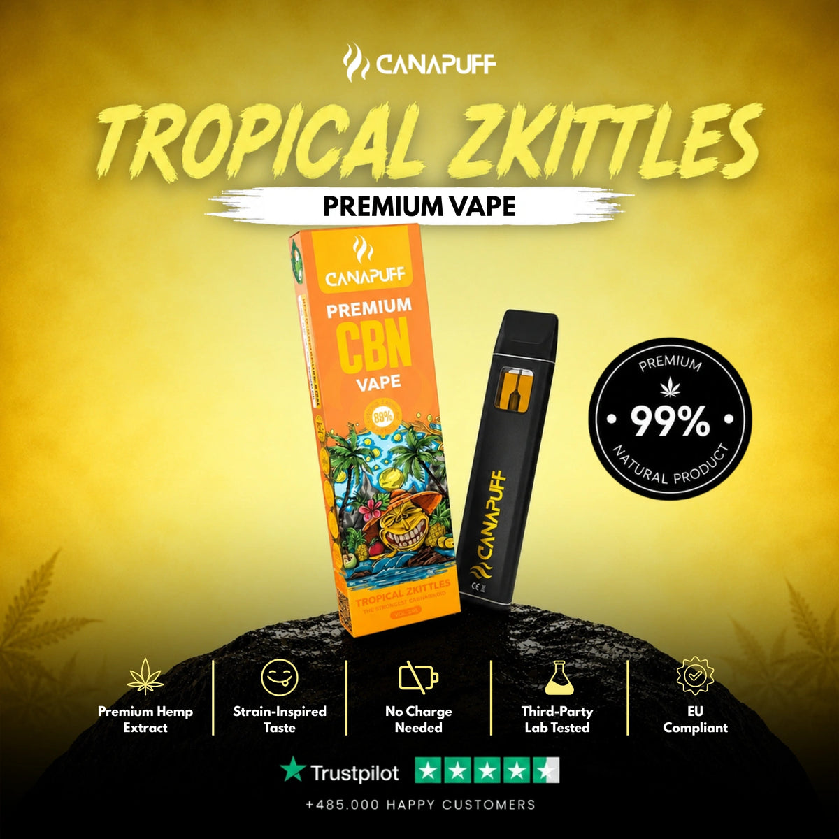 CBN Vape Tropical Zkittles 89% 1ml – wegwerp-vape-pen, foto 2