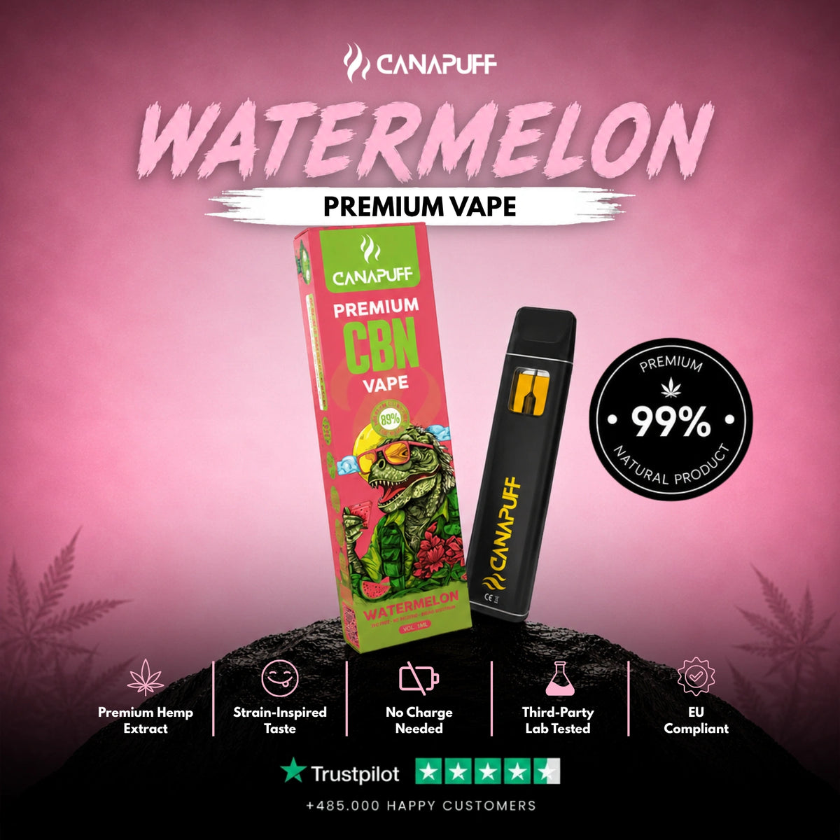 CBN Vape Watermelon 89% 1ml – wegwerp-vape-pen, foto 2