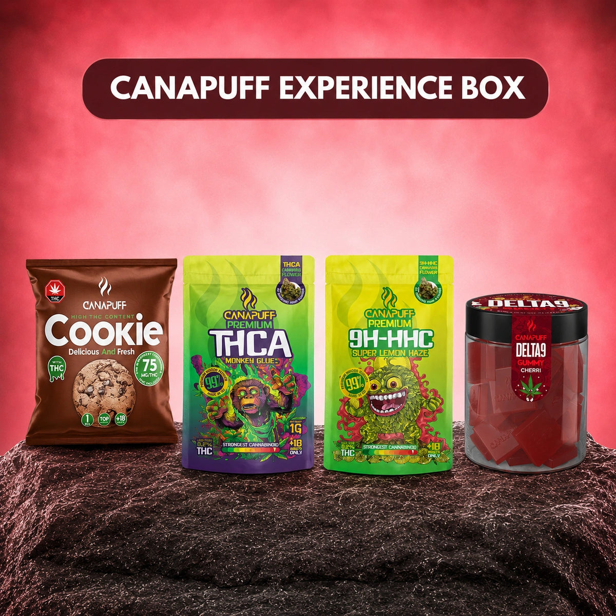 Canapuff Experience Box Bundle met cookie, bloemen en hard candy