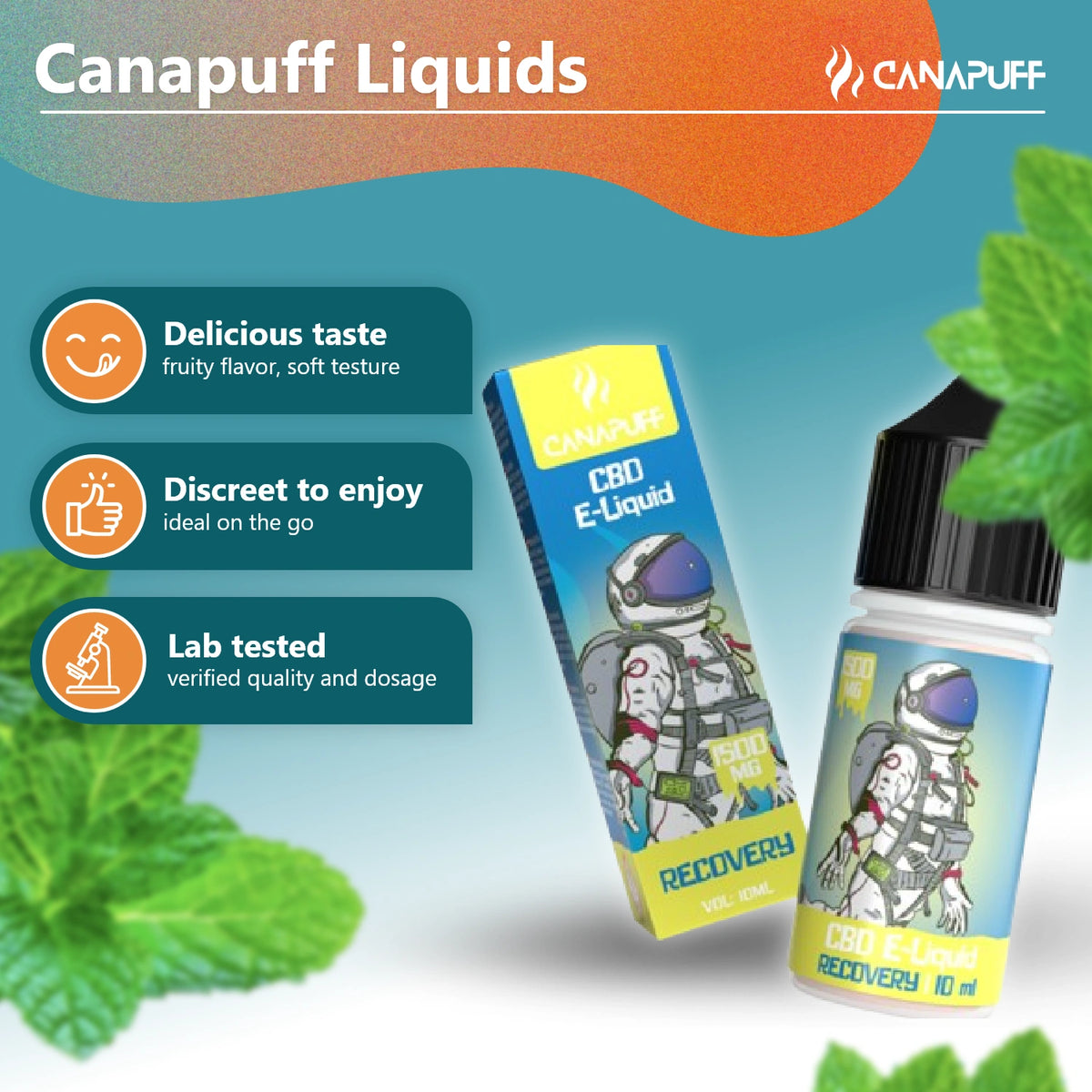 Canapuff CBD E-Liquid Recovery 1500mg, 10ml flesje
