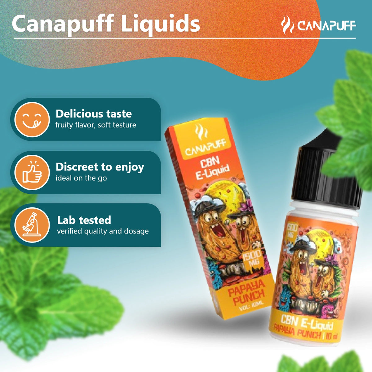 Canapuff CBN E-Liquid Papaya Punch 1.500mg 10ml vape-flesje