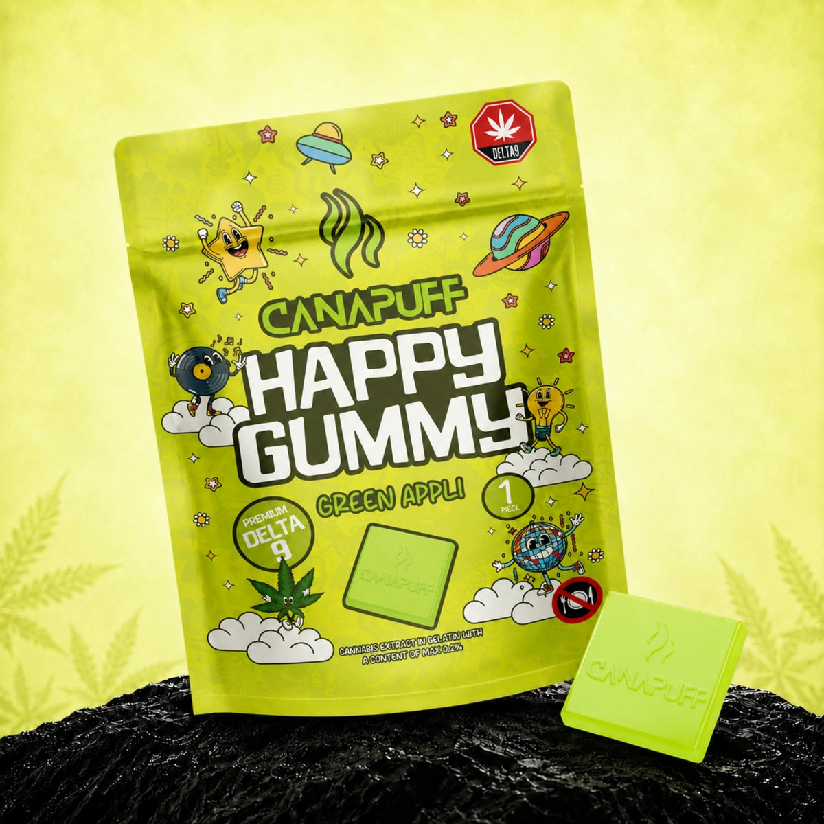 Canapuff Happy Gummy Green Apple, Delta-9 THC gummies uit hennep