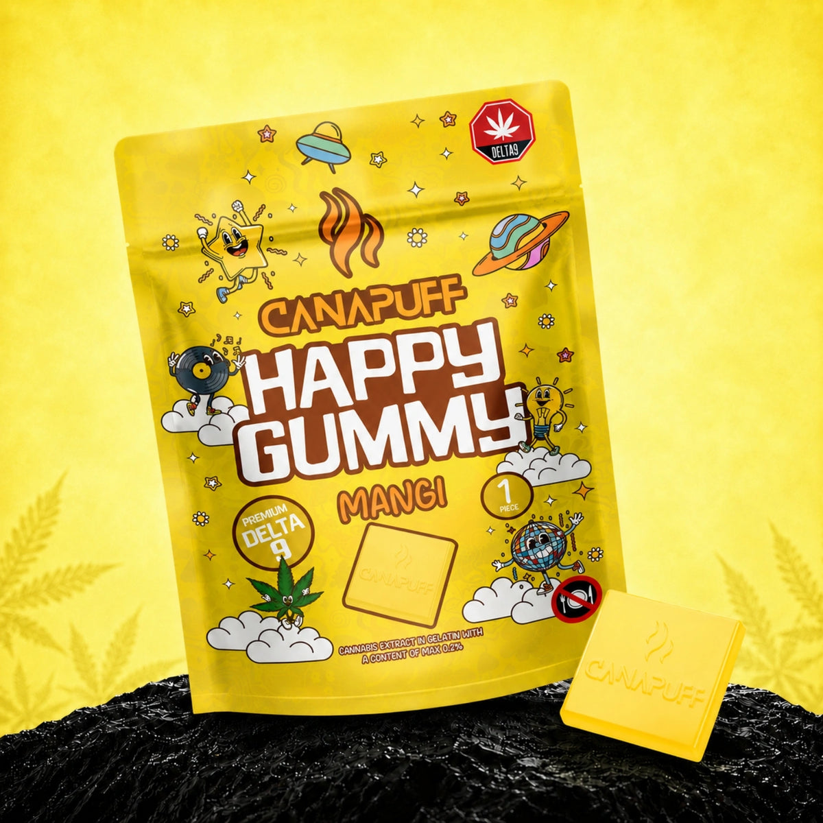 Canapuff Happy Gummy Mangi Delta-9 zakje gummies uit hennep