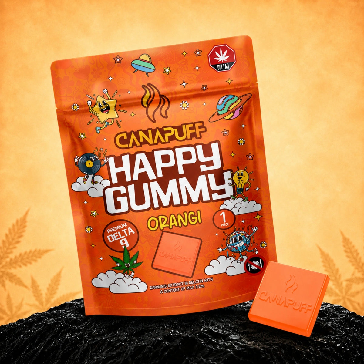 Canapuff Happy Gummies Delta-9 Orange, 1 stuk, Delta-9 THC gummy uit hennep
