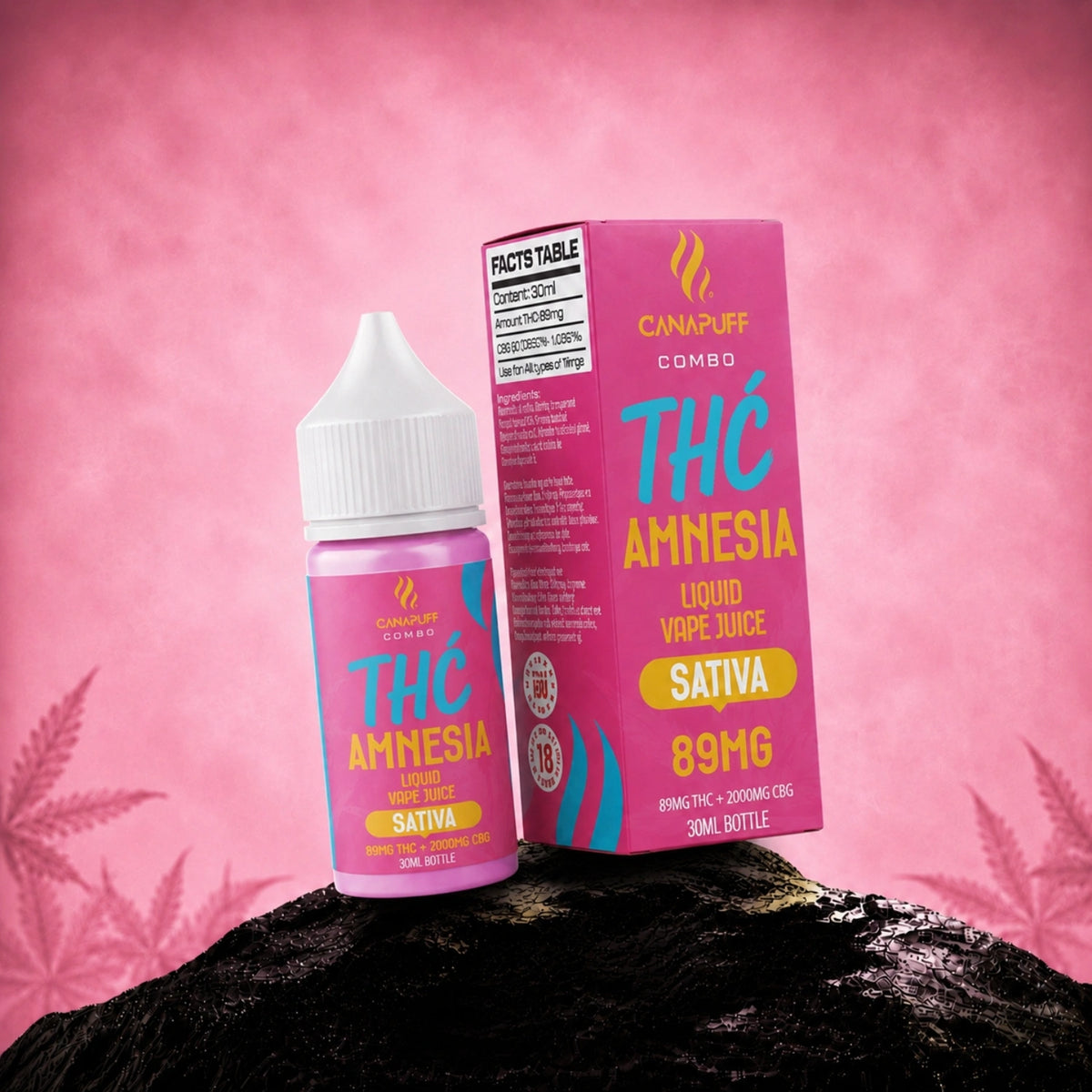 Canapuff Combo Amnesia Delta-9 liquid vape juice 89 mg THC, 30 ml flesje