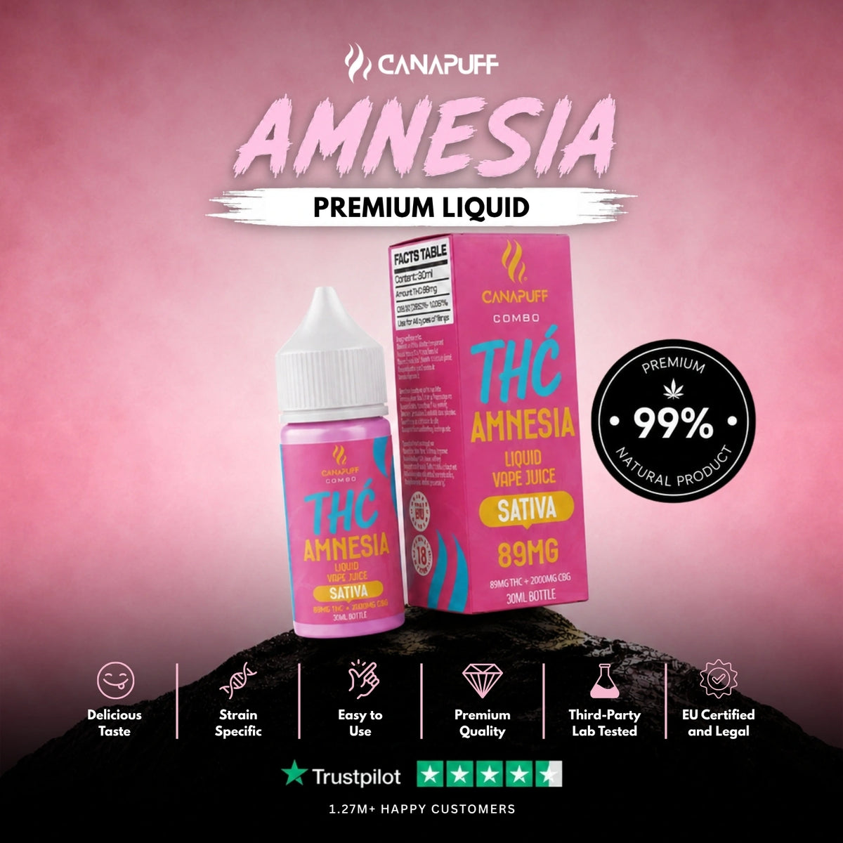 Delta 9 Liquid Amnesia 30ml – liquidflesje, foto 2