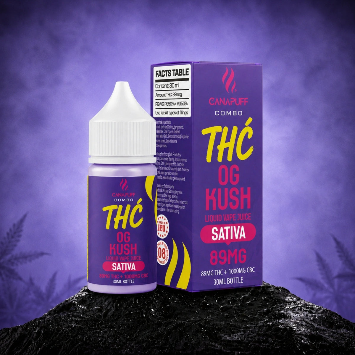 Canapuff Combo OG Kush Delta-9 vape liquid, 89mg THC, 30ml flesje
