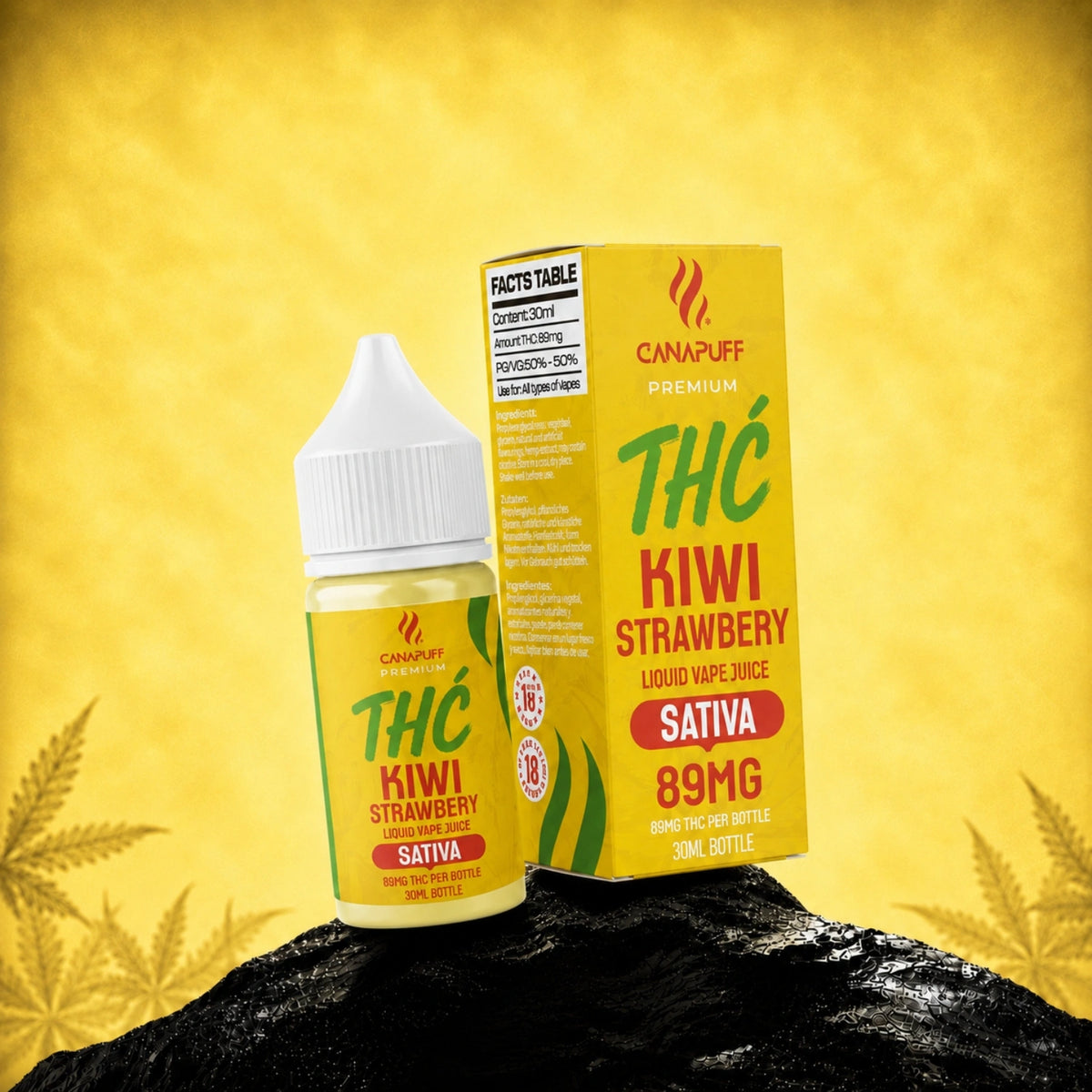 Canapuff Delta 9 Liquid Kiwi Strawberry Sativa, 89mg, 30ml vape juice-flesje