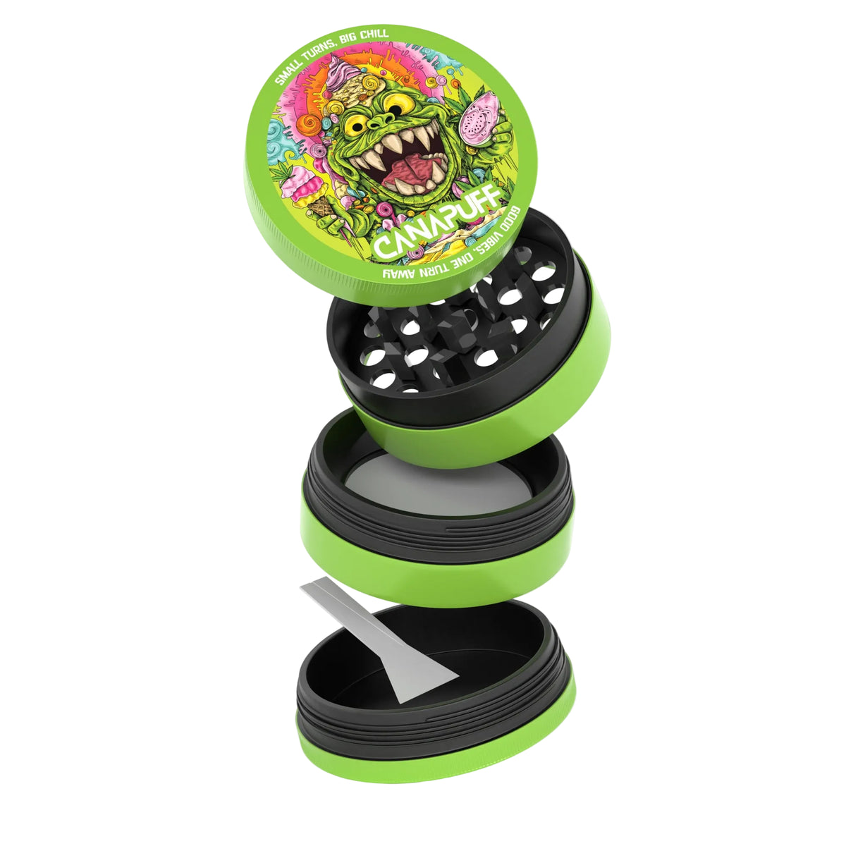 Canapuff metalen grinder Guava Gelato, vierdelig ontwerp met Kief-opvangbak