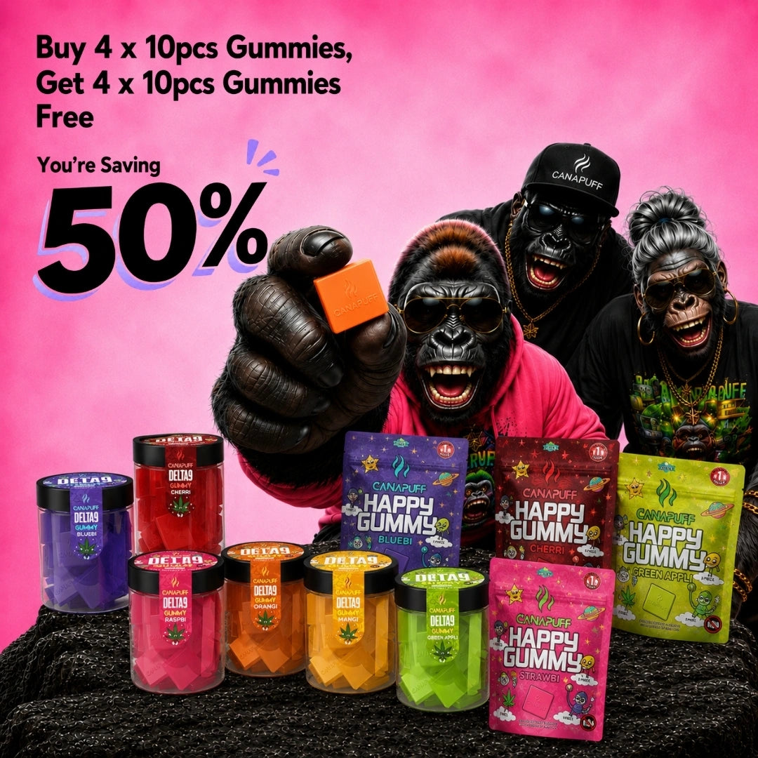 Canapuff Happy Gummy Delta-9 THC Bundle-actie met meerdere smaken en verpakkingsformaten