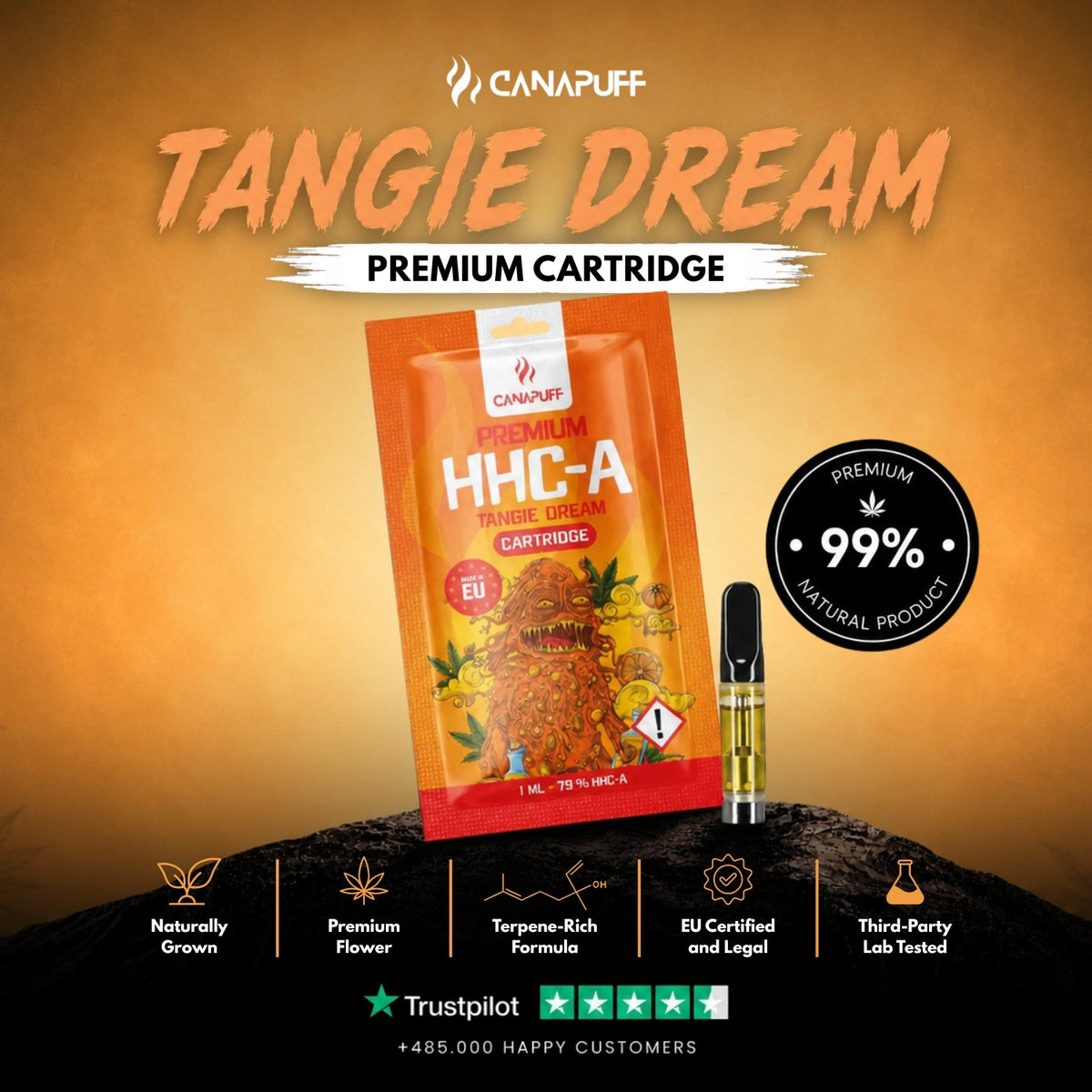 HHC-A Cartridge Tangie Dream 79% – vape-cartridge, foto 2