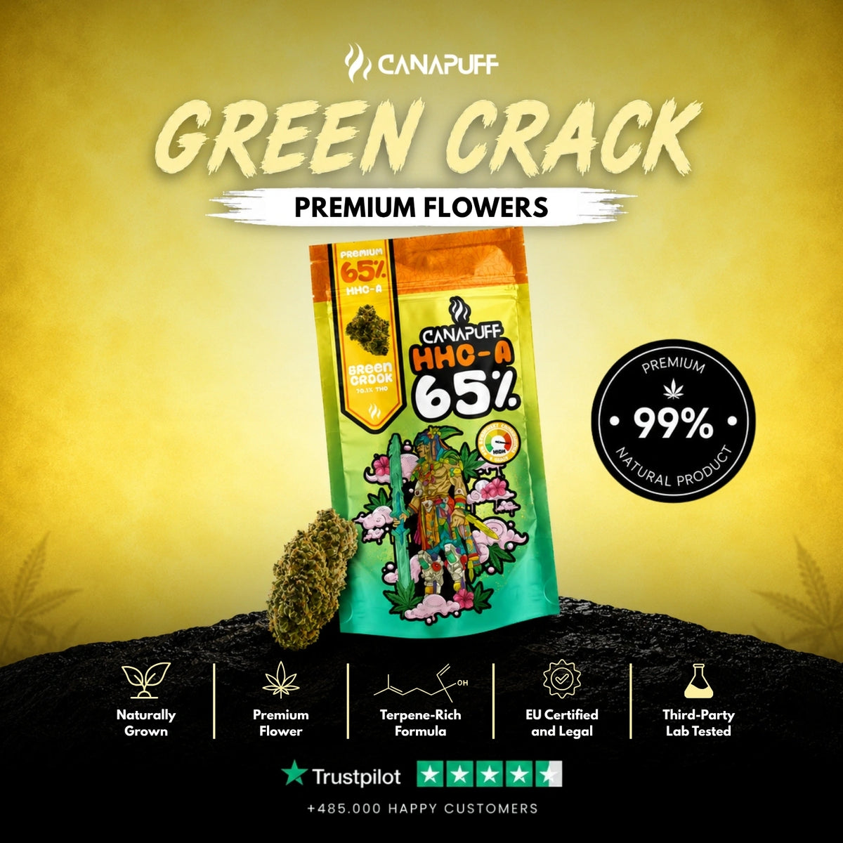 HHC-A Bloemen Green Crack 65% – bloemtoppen, foto 2