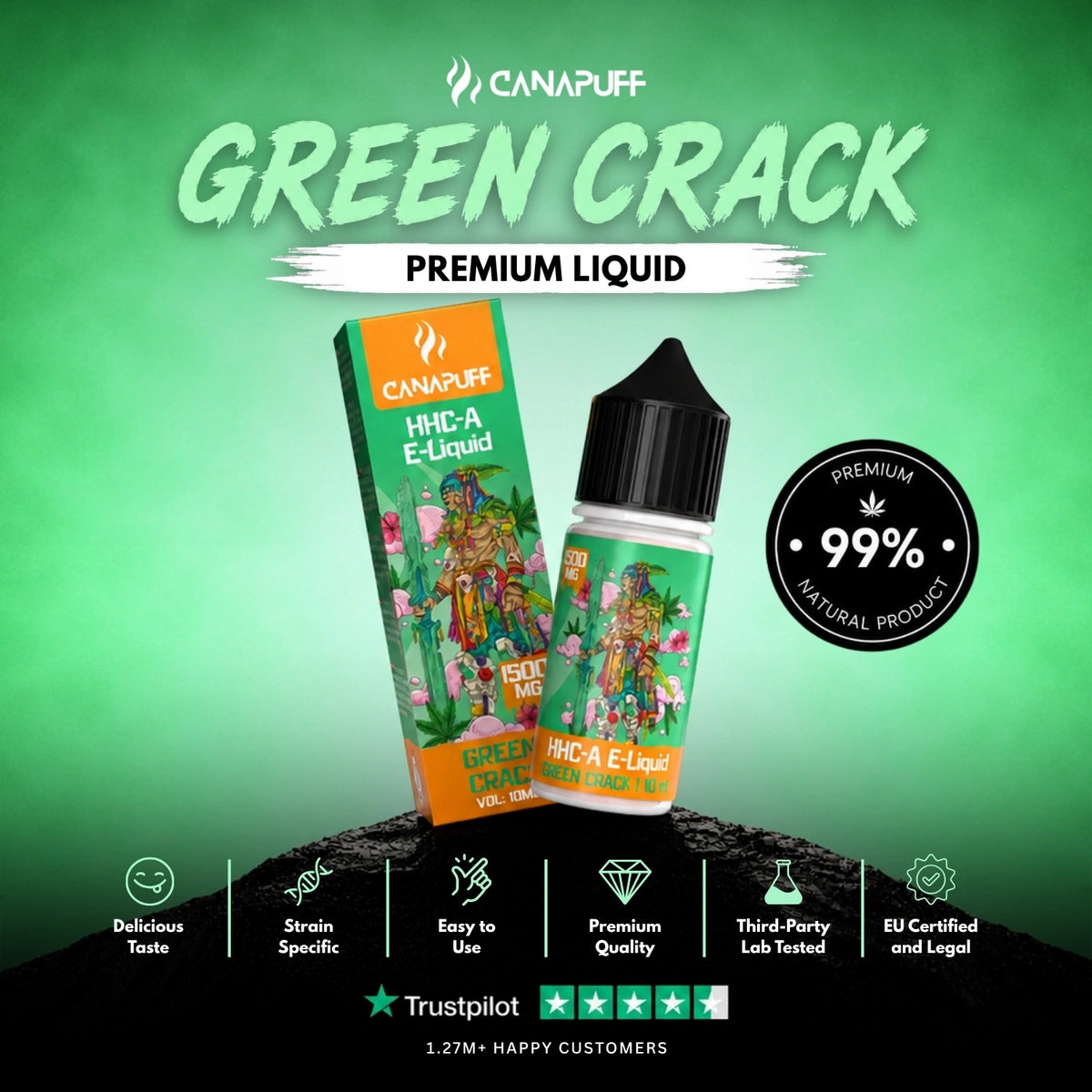 HHC-A Liquid Green Crack 1.500mg – liquidflesje, foto 2