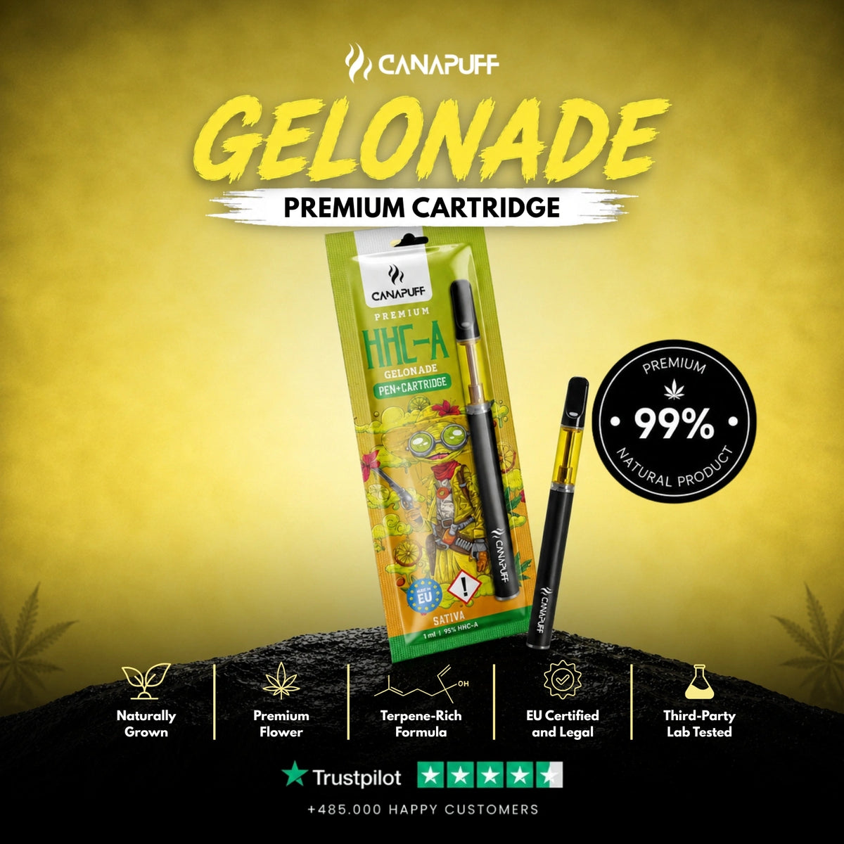 HHC-A Pen+Cartridge Gelonade 95% – vape pen met cartridge, foto 2