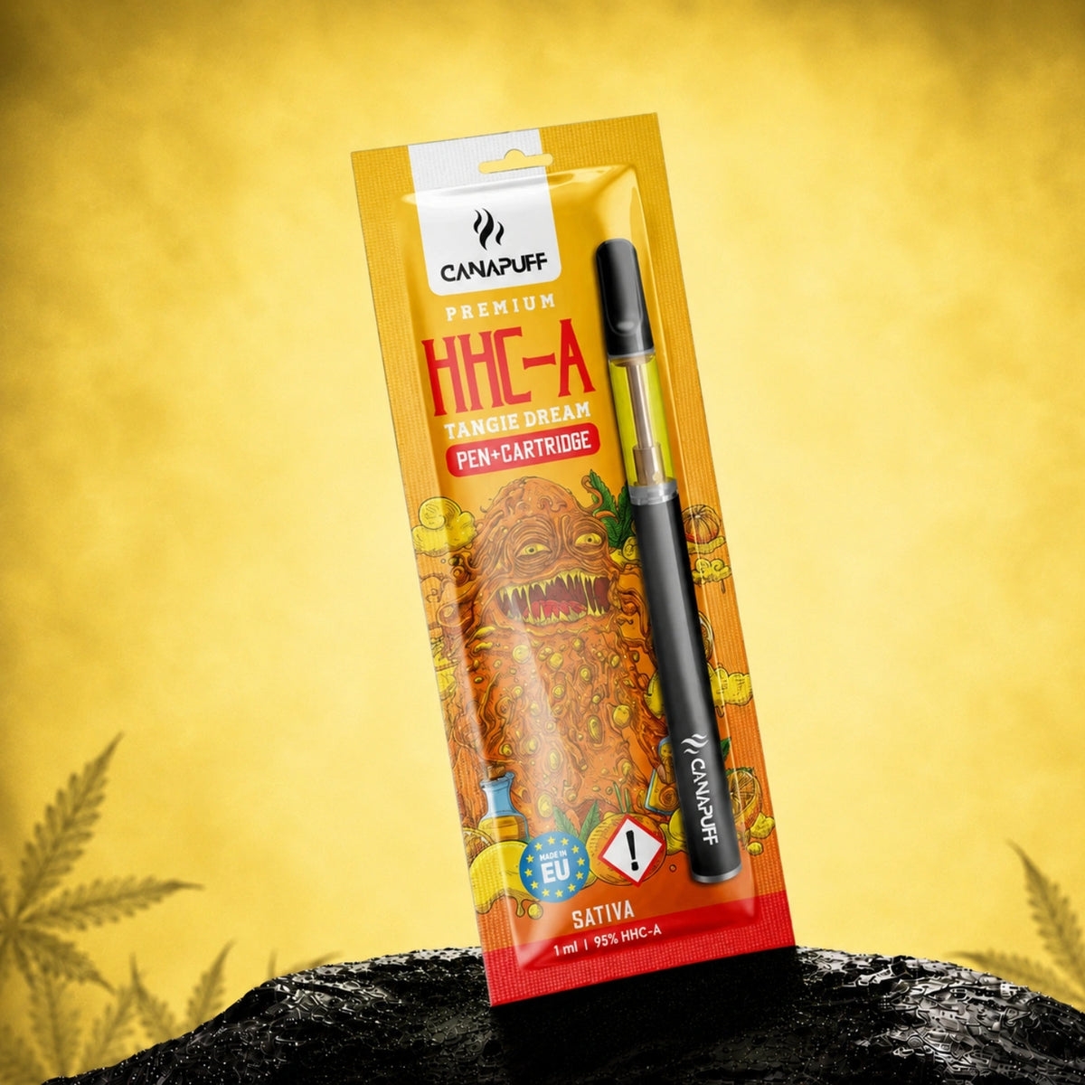 Canapuff HHC-A Pen+Cartridge Tangie Dream 95%, 1 ml wegwerpvape met zwart mondstuk