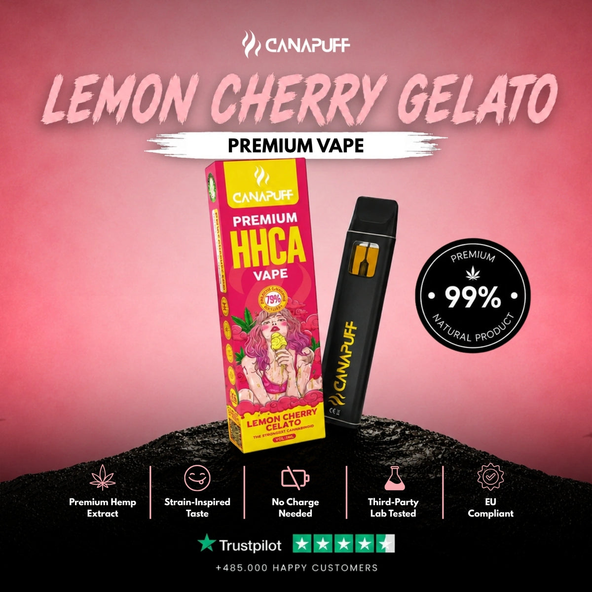HHC-A Vape Lemon Cherry Gelato 79% 1ml – wegwerp-vape-pen, foto 2