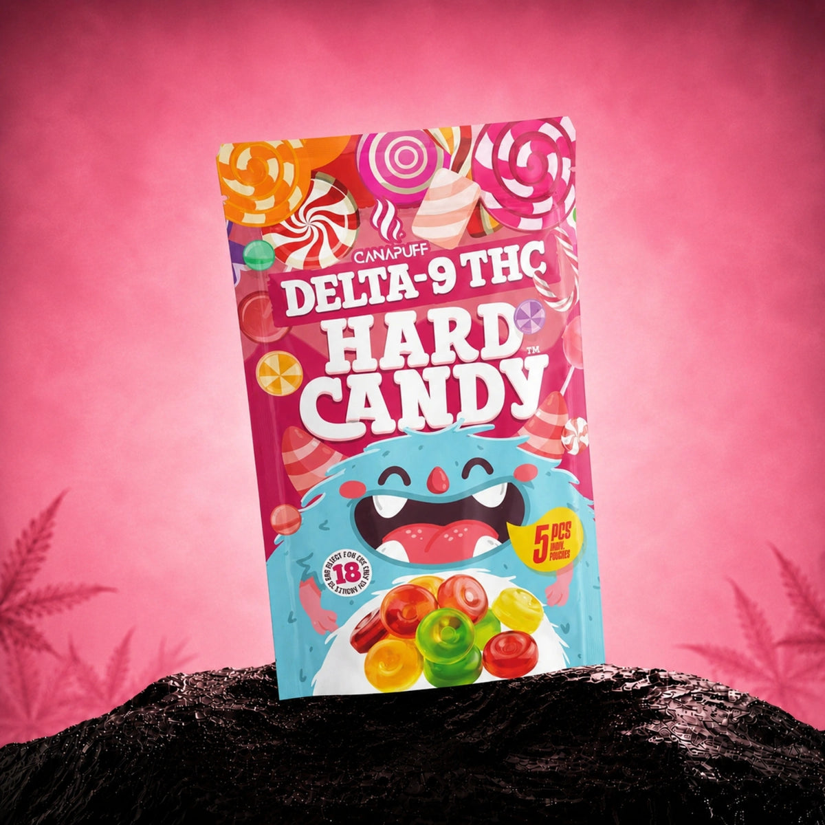 Canapuff Delta-9 THC hard candy, verpakking met 5 stuks