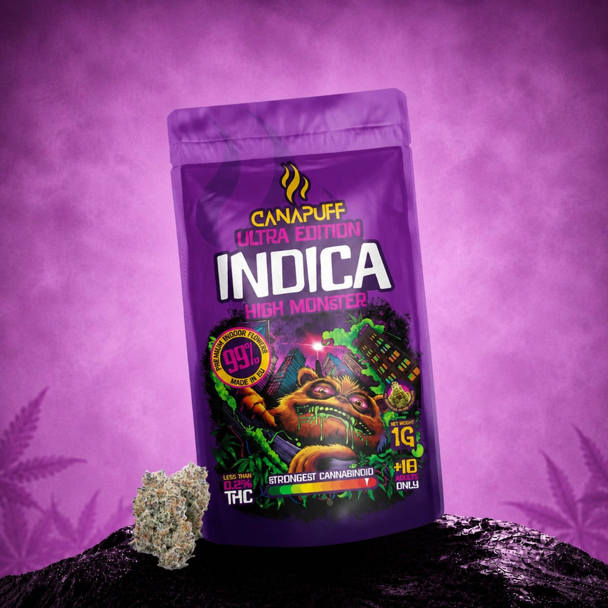 Canapuff Indica Bloemen High Monster Ultra Edition 99%, zakje van 1g