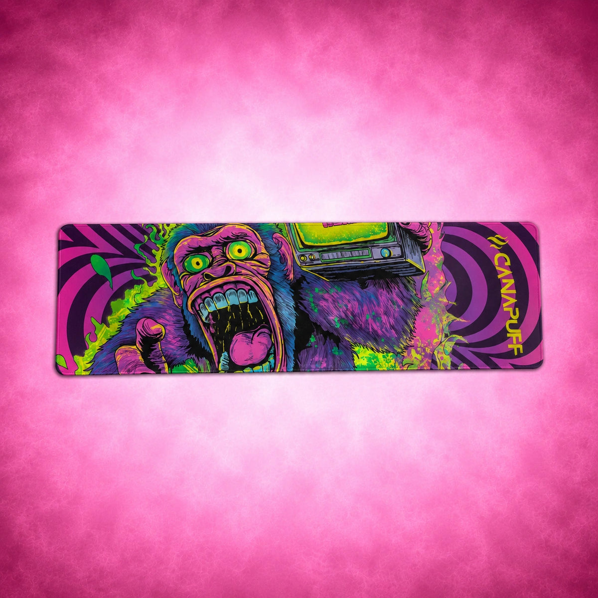 Canapuff Mouse Pad Panic Monkey met levendige neon-aap-illustratie