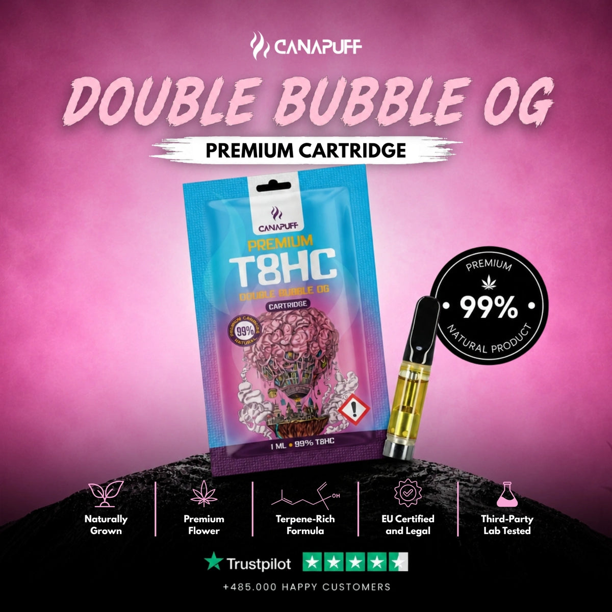 T8HC Cartridge Double Bubble 99% – vape-cartridge, foto 2