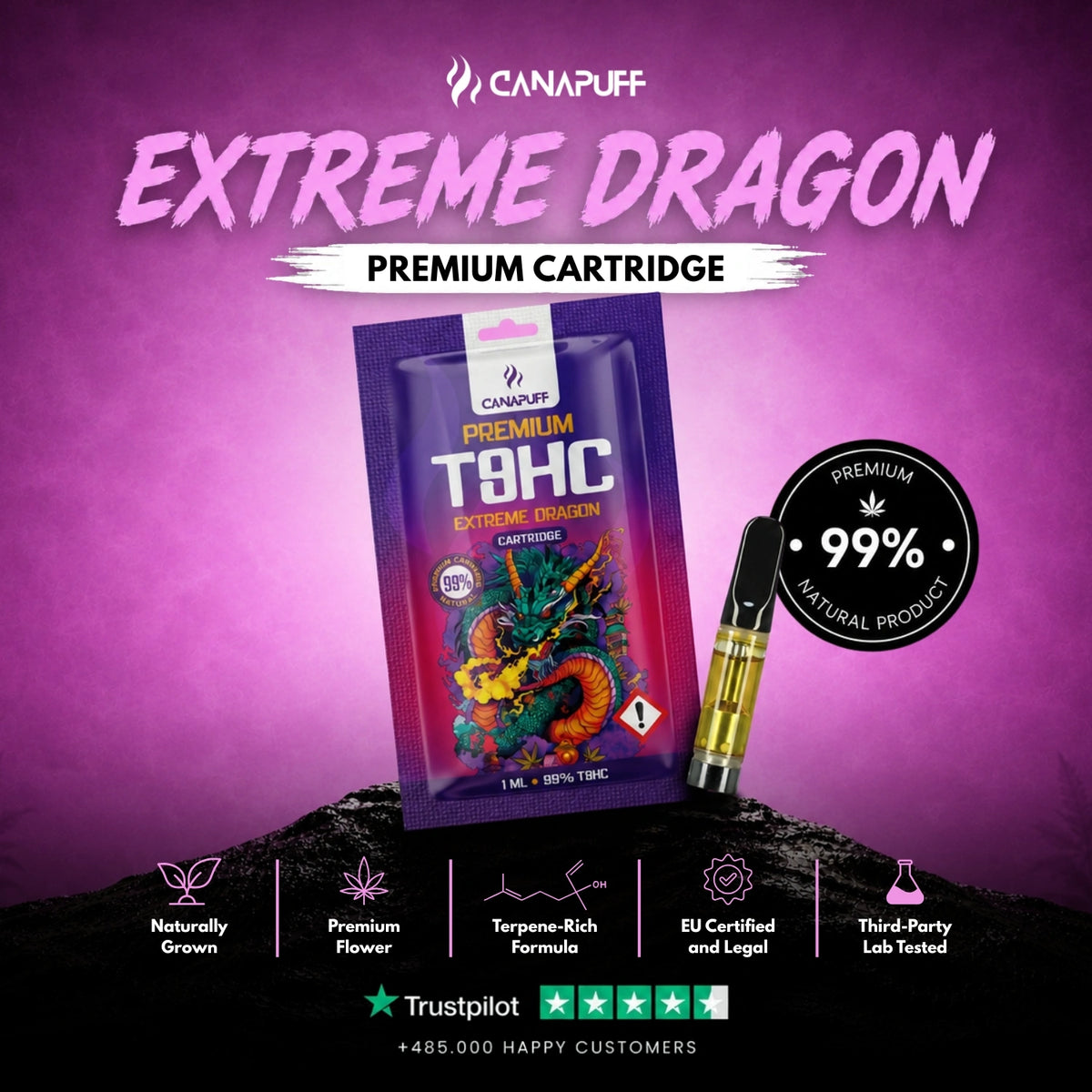 T8HC Cartridge Extreme Dragon 99% – vape-cartridge, foto 2