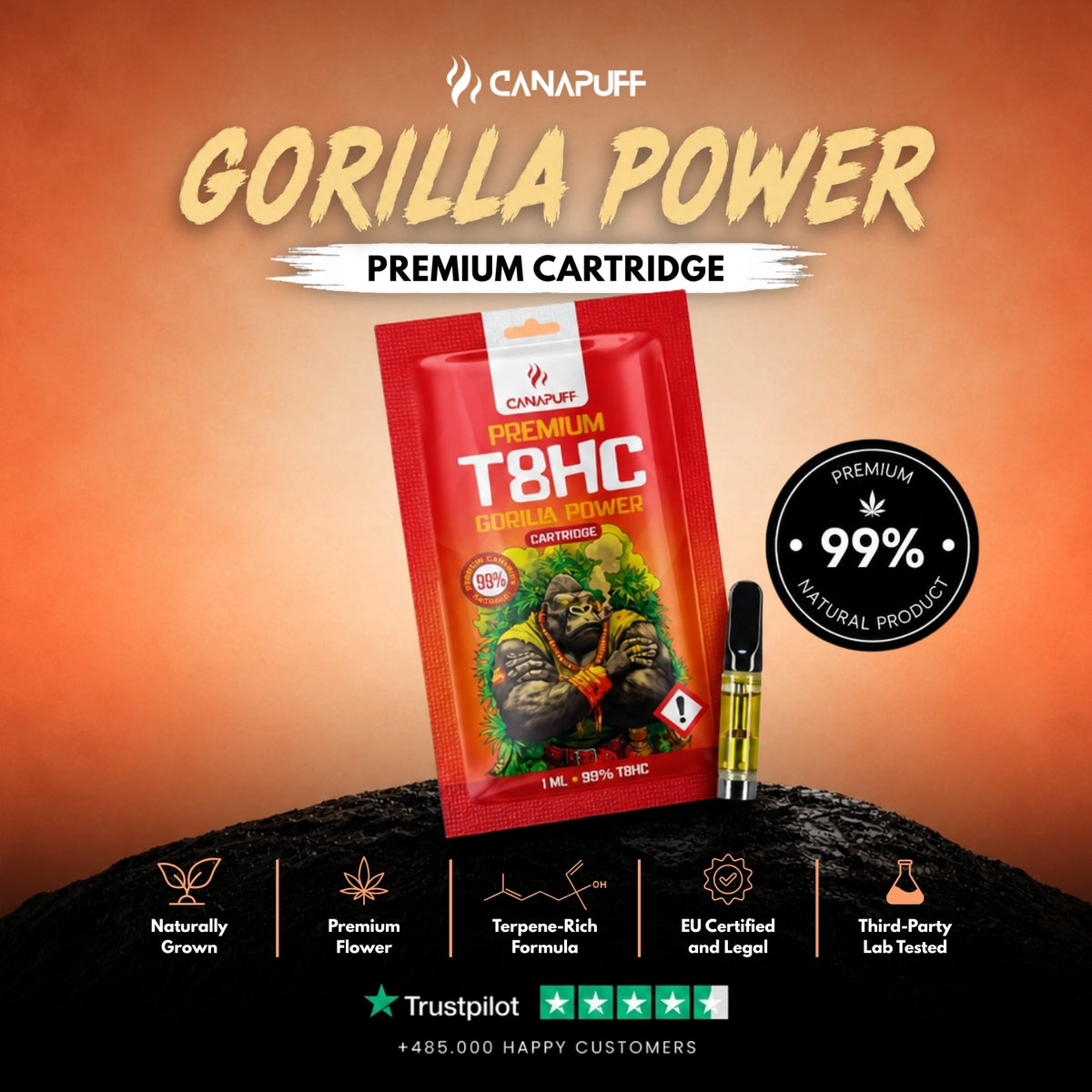 T8HC Cartridge Gorilla Power 99% – vape-cartridge, foto 2