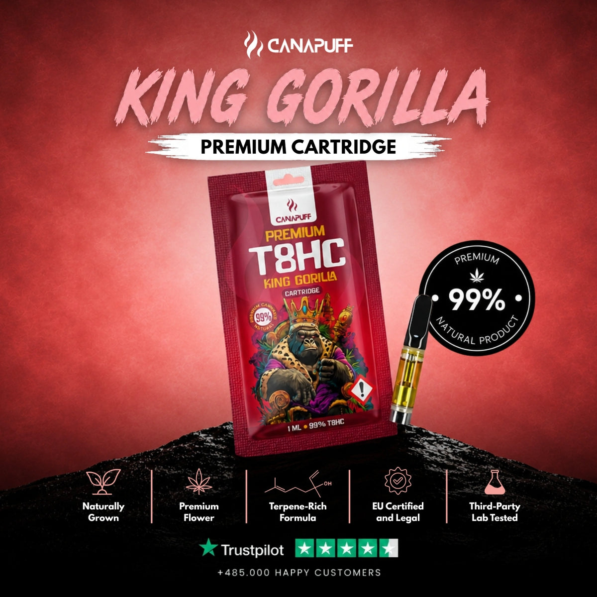 T8HC Cartridge King Gorilla 99% – vape-cartridge, foto 2