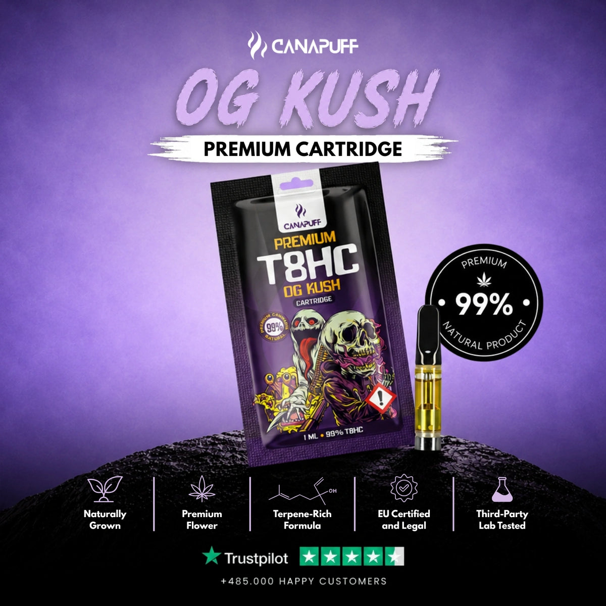 T8HC Cartridge OG Kush 99% – vape-cartridge, foto 2