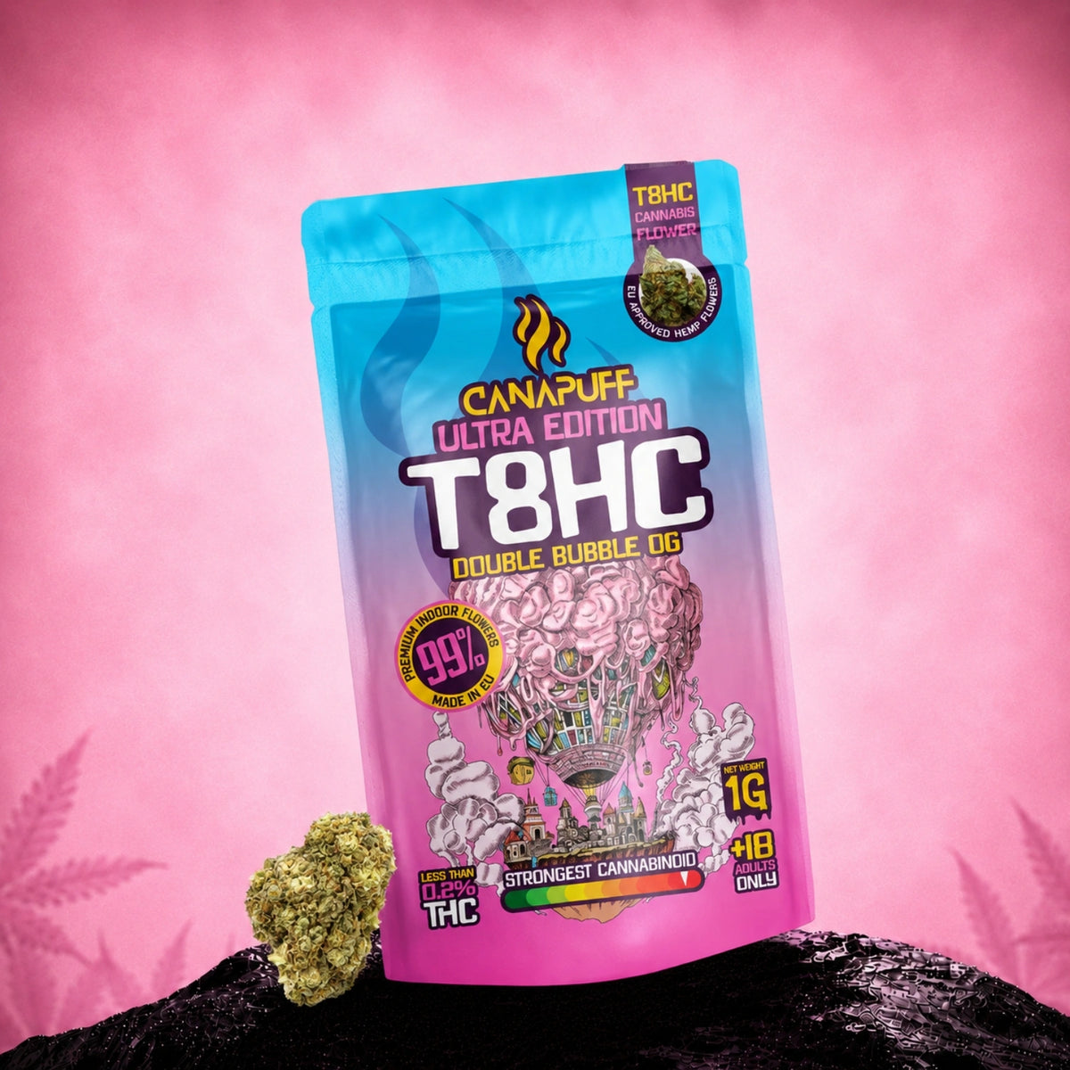 Canapuff Ultra Edition T8HC Double Bubble OG bloemen, zakje van 1 gram