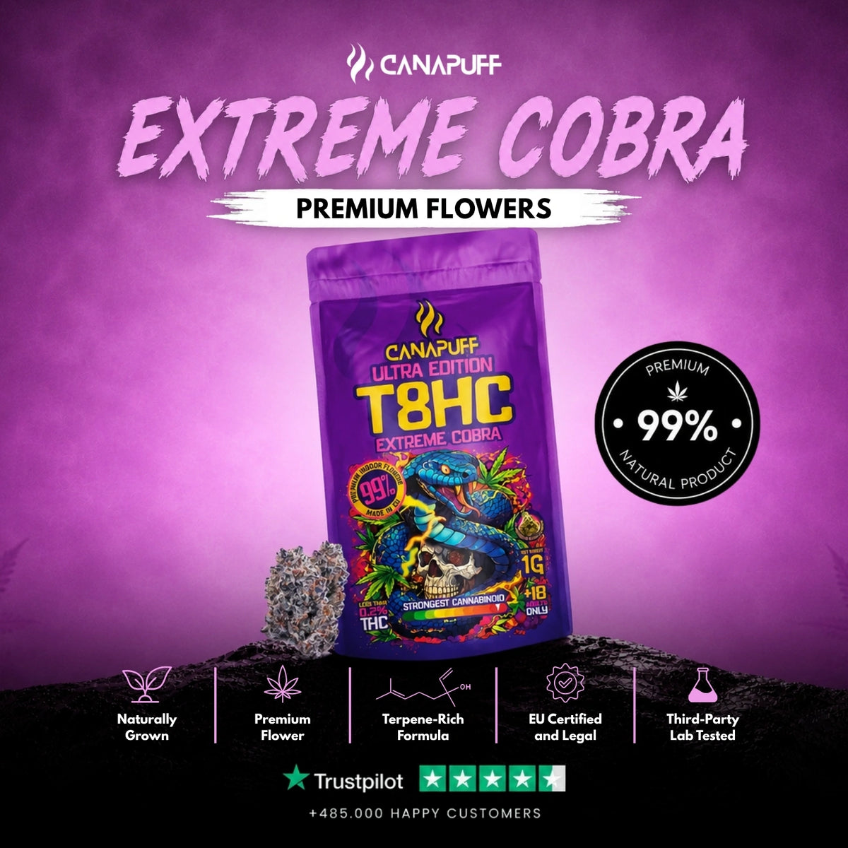 T8HC Bloemen Extreme Cobra 99% – bloemtoppen, foto 2