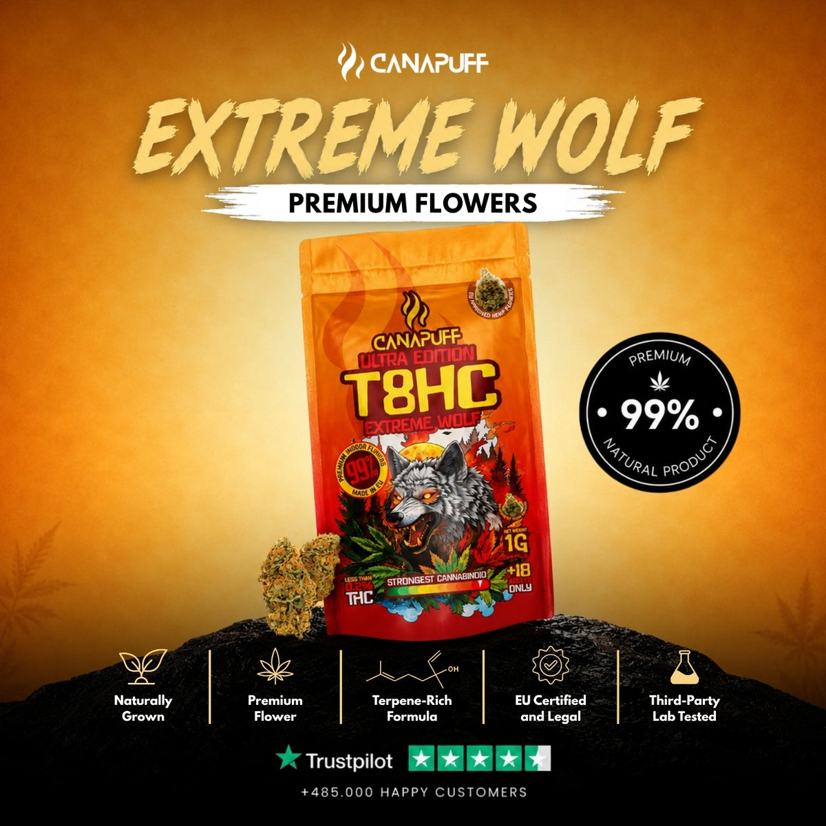 T8HC Bloemen Extreme Wolf 99% – bloemtoppen, foto 2