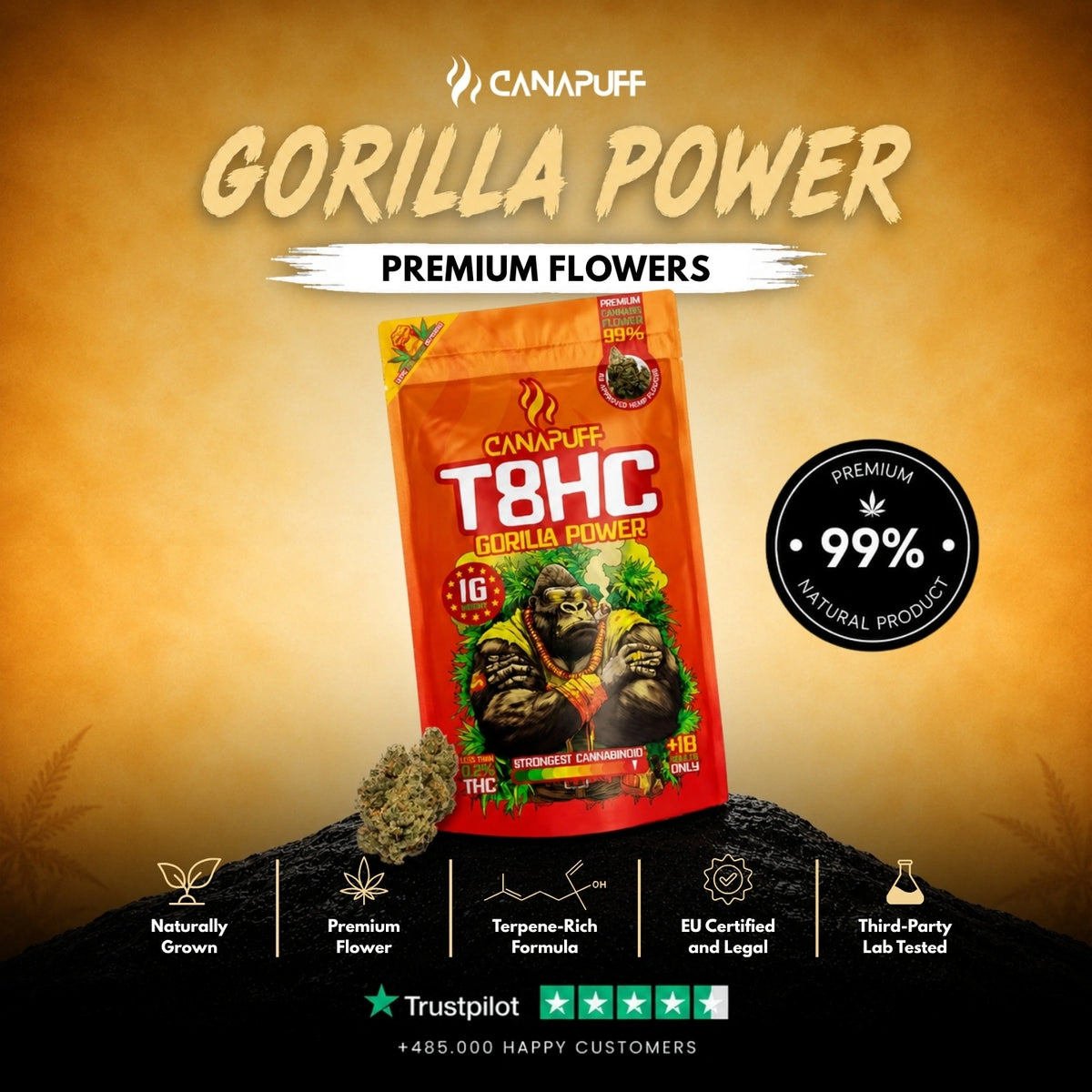 T8HC Bloemen Gorilla Power 99% – bloemtoppen, foto 2