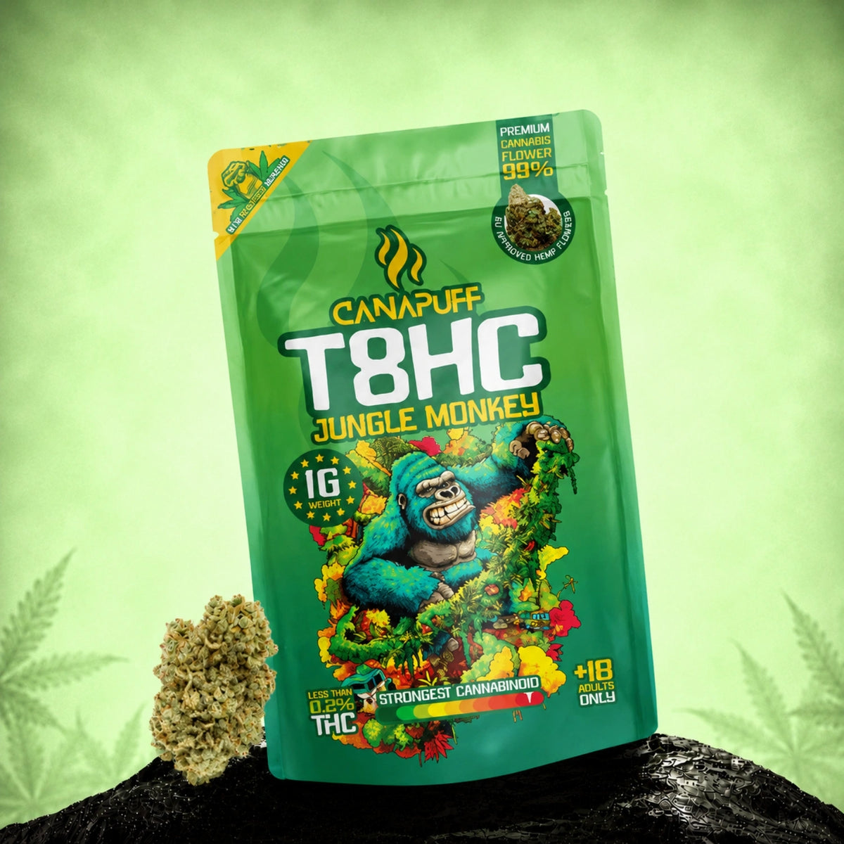 Canapuff T8HC Jungle Monkey bloemen, zakje van 1g, 99% cannabinoïde-sterkte