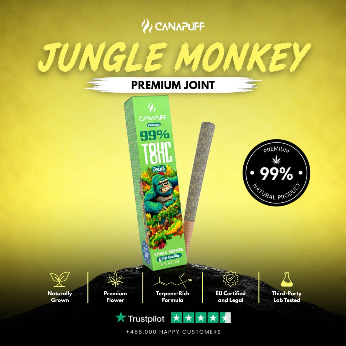 T8HC Joint Jungle Monkey 99% 2g – voorgerolde joint, foto 2