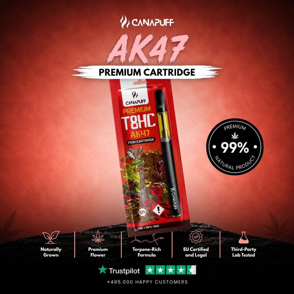 T8HC Pen+Cartridge AK47 99% – vape pen met cartridge, foto 2