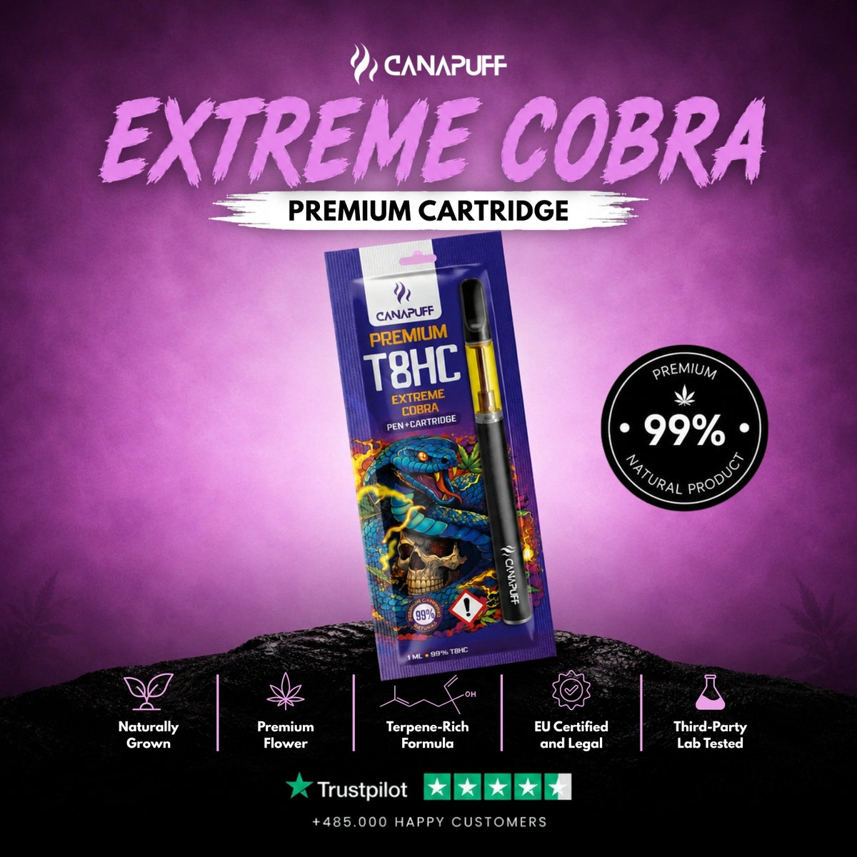 T8HC Pen+Cartridge Extreme Cobra 99% – vape pen met cartridge, foto 2