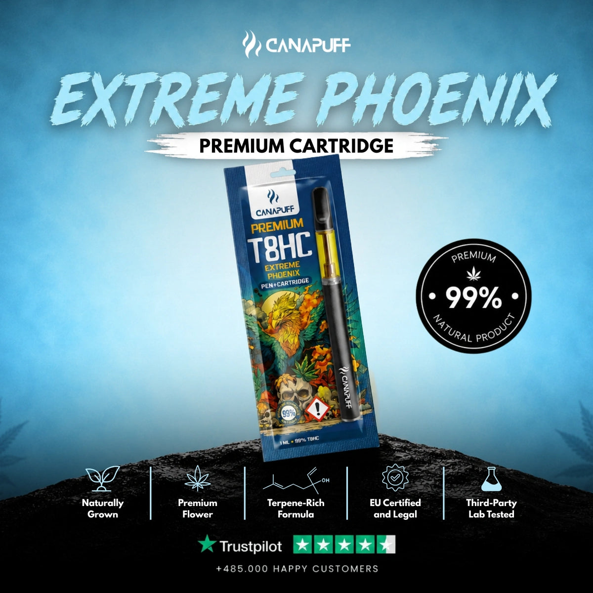 T8HC Pen+Cartridge Extreme Phoenix 99% – vape pen met cartridge, foto 2