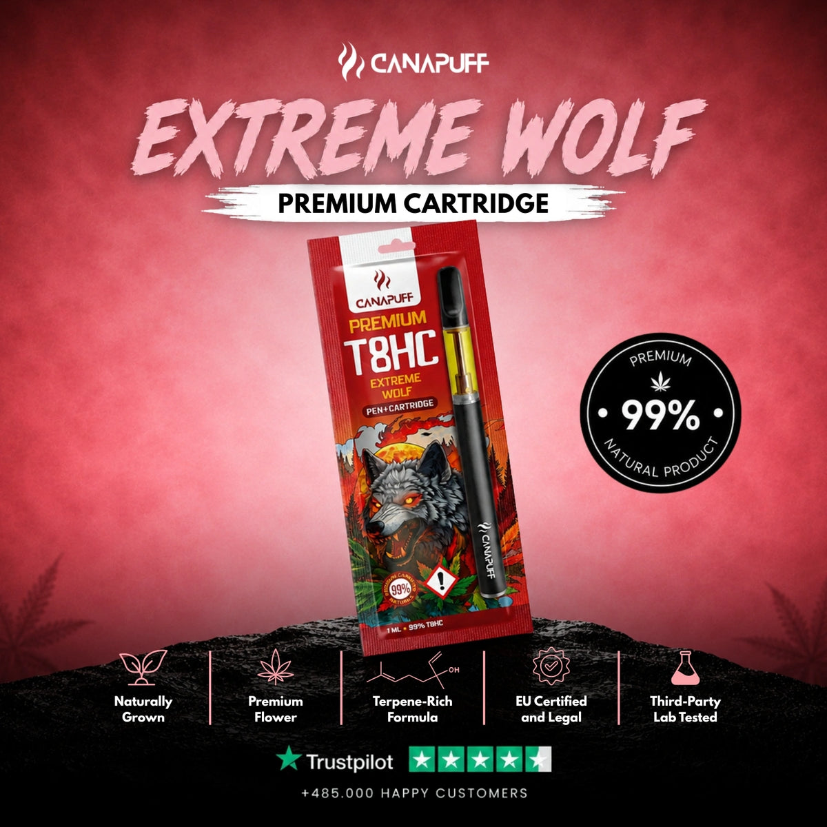 T8HC Pen+Cartridge Extreme Wolf 99% – vape pen met cartridge, foto 2