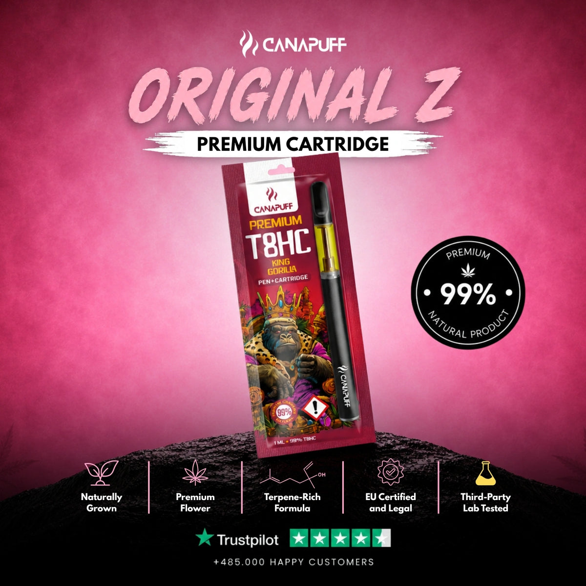 T8HC Pen+Cartridge King Gorilla 99% – vape pen met cartridge, foto 2