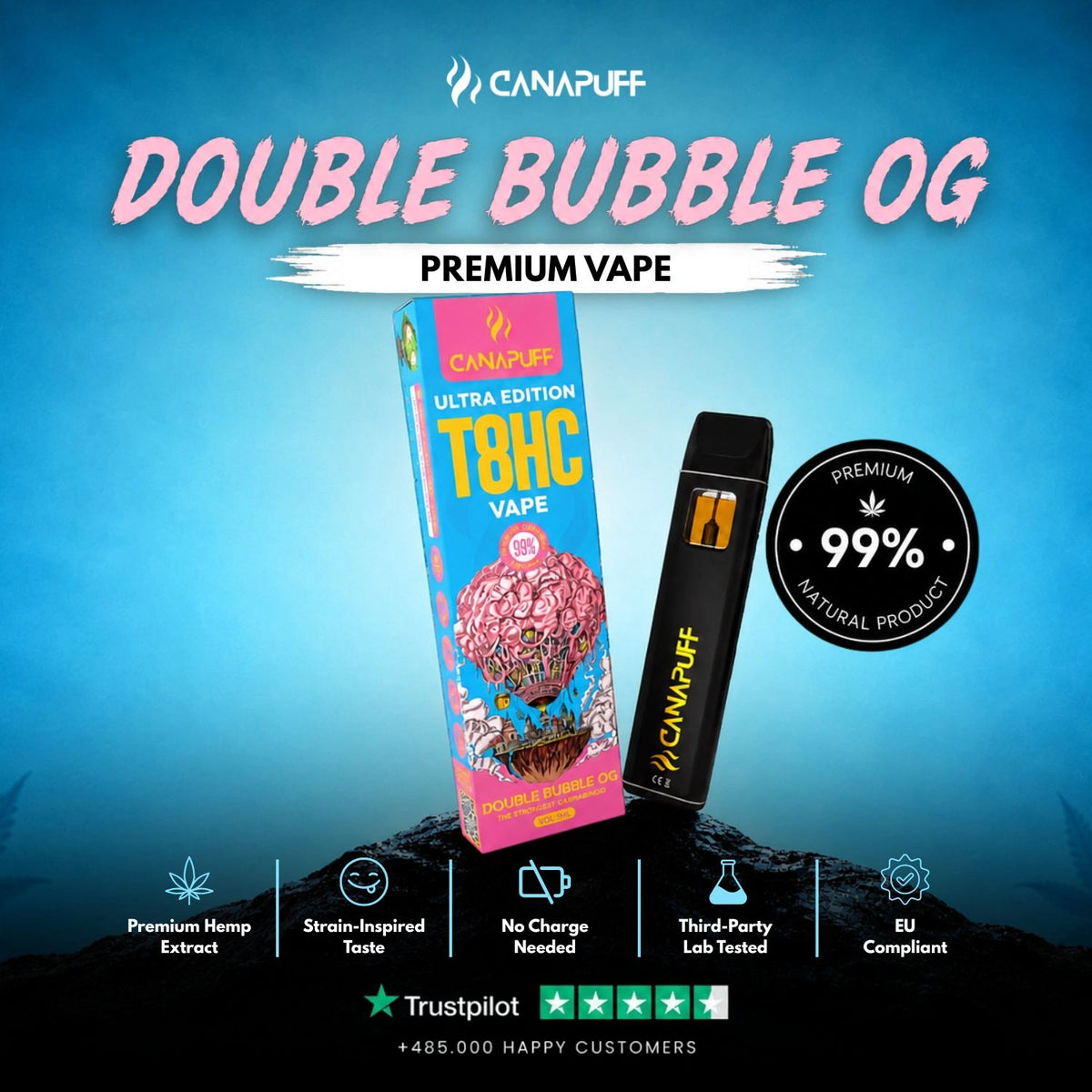 T8HC Vape Double Bubble Ultra Edition 99% 1ml – wegwerp-vape-pen, foto 2