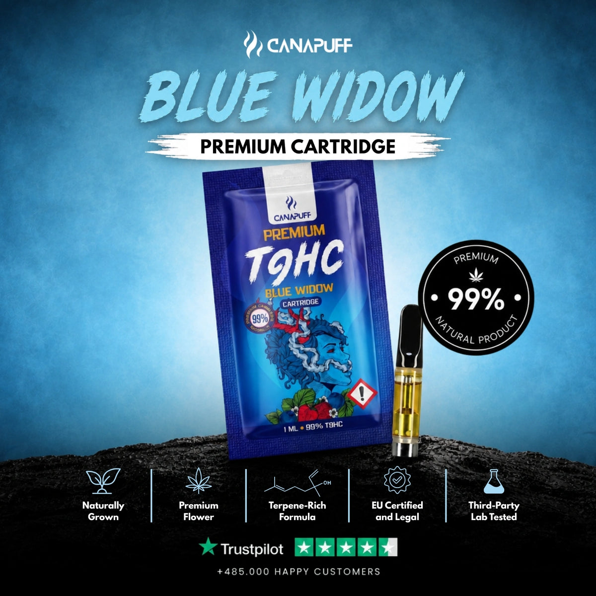 TⳊHC Cartridge Blue Widow 99% – vape-cartridge, foto 2