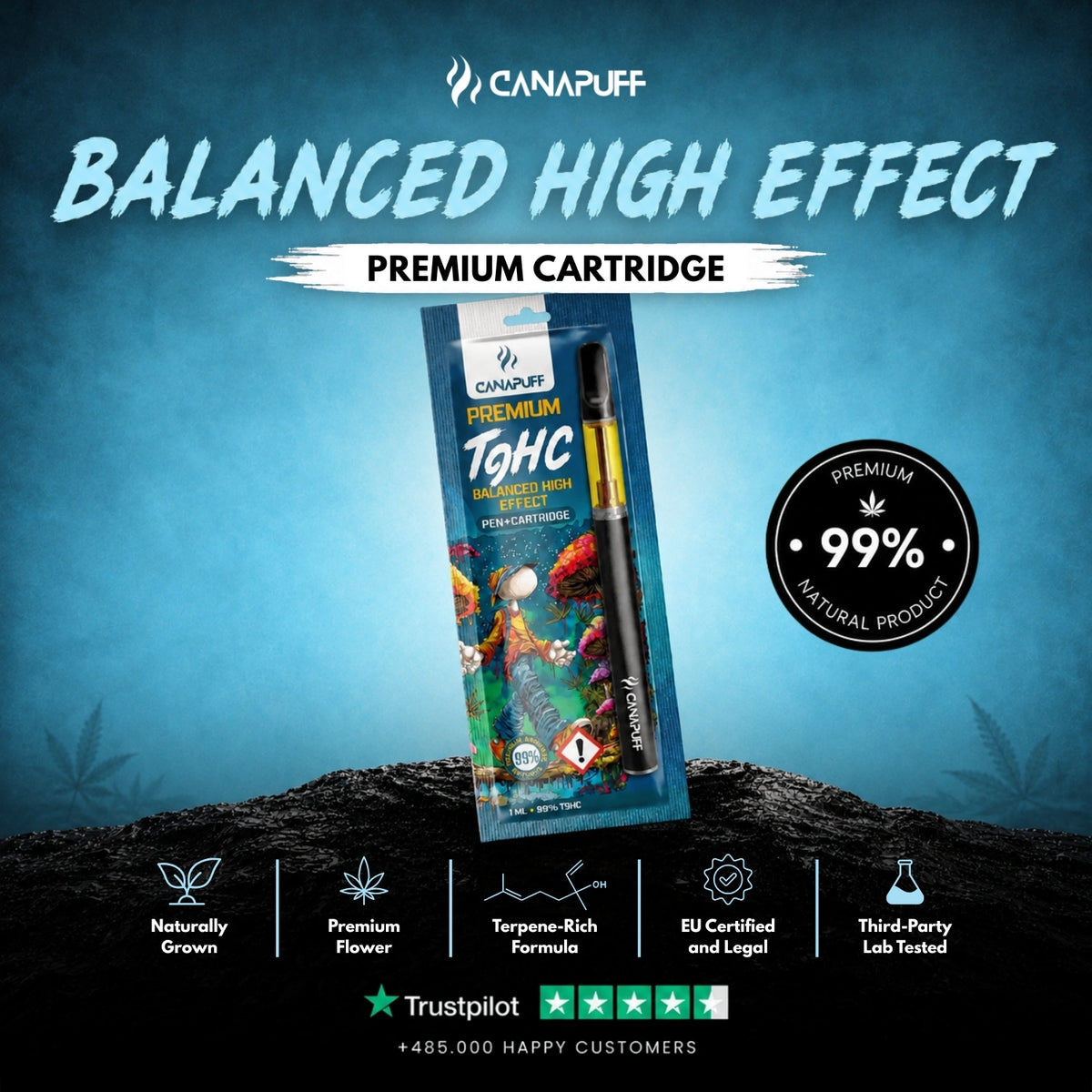 TⳊHC Pen+Cartridge Balanced 99% – vape pen met cartridge, foto 2