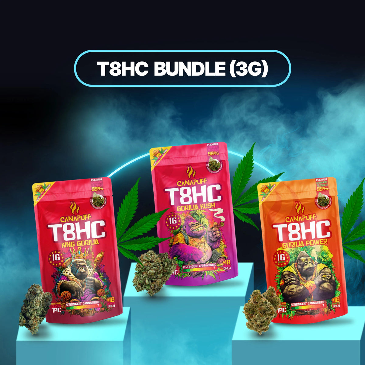 Canapuff T8HC Bloemen Bundle, 3 zakjes van elk 5g, THC-bloem uit hennep